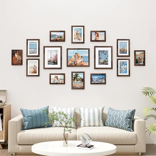 Vittanly 15 Pack Picture Frames Collage Wall Decor, Wall/Tabletop Display | Brown, Multi-Size Gallery Wall Frame Set: 3pcs 8x10, 6pcs 5x7, 6pcs 4x6. Picture Frame Set for Family thumbnail 2
