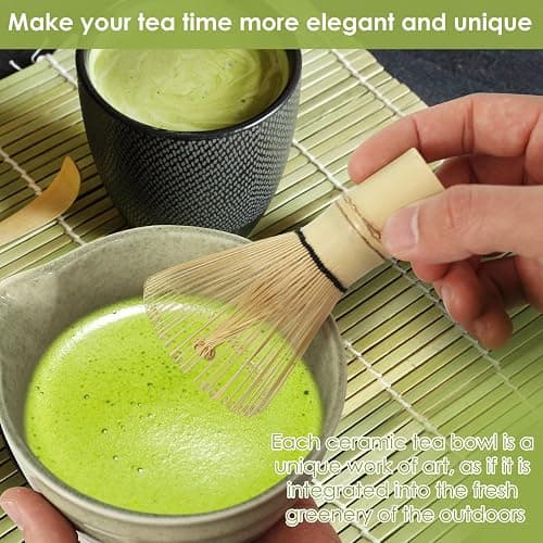Matcha Besen 5-Teiliges Set Matcha Schneebesen mit Matcha Besen Halter Keramik Traditionelle Schaufel Matcha Whisk Set für Japanische Handarbeit (Dunkelgrün) thumbnail 5