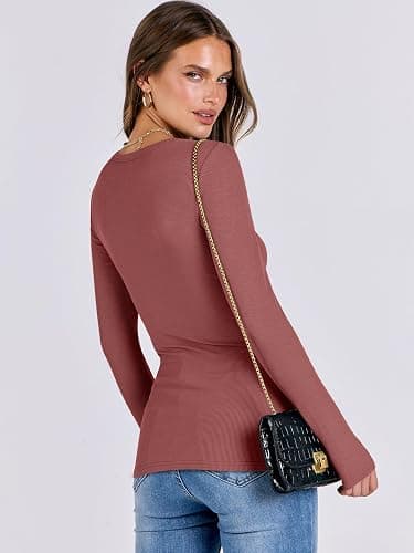 ANRABESS Women Long Sleeve Shirts Rib Knit Slim Fit Tops Basic Tee 2025 Fall Outfits Casual T-Shirt Underscrubs Layer Clothes thumbnail 5