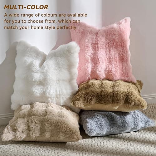 AmHoo Pack of 2 Throw Pillow Covers 3D Dense Faux Rabbit Fur Cozy Super Soft Fuzzy Set Case Cushion for Couch Sofa Bedroom 18 x 18-Inch Oatmeal thumbnail 5