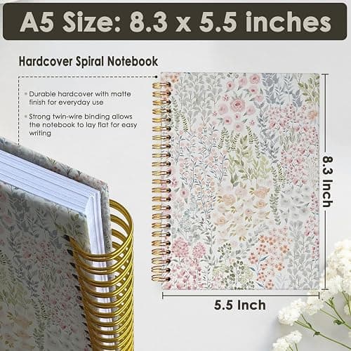 Wheatwin Cute Notebook, Aesthetic Spiral Notebook Journal for Women | Floral Pastel Pretty Hardcover Spiral Notebook for School, Pink Journal for Teen Girls Nurses Teacher 5.5x8.3 thumbnail 3