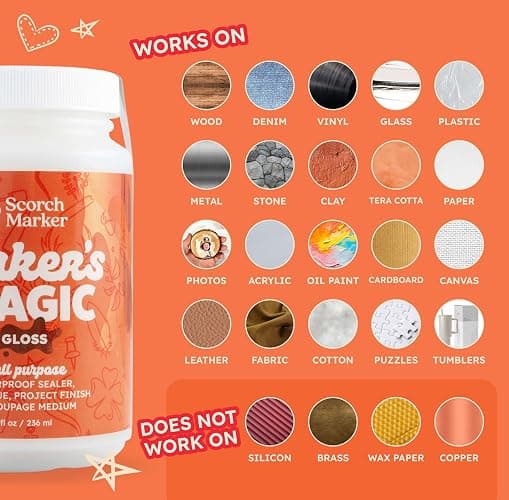 SCORCH MARKER - Maker’s Magic Sealer - Gloss Finish 8oz, All Purpose Glue, Waterbase & Waterproof Sealer for Crafts, Clear Glue for Glitter, Adhesive for Crafts, Decoupage, Wood, Fabric & More, 1 Pack thumbnail 3