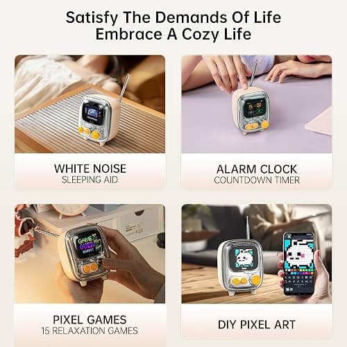 Divoom Tiivoo-2 Retro Pixel Bluetooth Speaker with USB-C/TF Playback, Custom Pixel Art Display, Alarm Clock & White Noise Sleep Mode, Desk Setup for Home Office, Gifts for Women Men, Cream thumbnail 6