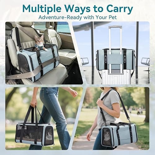PETSFIT Cat Car Carrier for Small/Medium Cats Dogs, 18"x11"x11" Airline Approved Cat Carrier, with Patent Safety Buckles and Escape-Proof Zipper - Safeguarding Car Travel, Airplane, Vet, Outdoor thumbnail 7