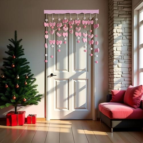 Kynthyre Cute Plush Curtain for Door Window Wall 33" W x 36" L Self-Adhesive Pink Bow Heart-Shaped Kawaii Curtain for Living Room and Bedroom Decor thumbnail 6