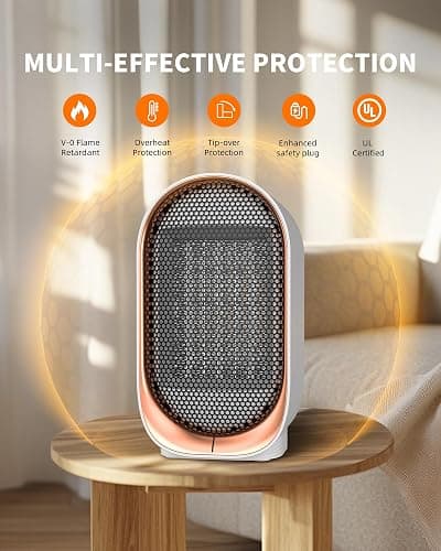 Space Heater, Portable Desk Heater for Indoor Use, Ultra Quiet & Compact | Small Electric Heaters with Overheat & Tip-Over Protection, Fast & Efficient Heating for Office Bedroom Bathroom, White thumbnail 3