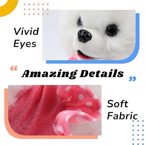 Hopearl Walking Pomeranian Interactive Electronic Pet Dog Toy Remote Control Leash Animated Puppy Nodding Barking Wagging Tail Gifts for Toddlers Birthday, White, 10'' thumbnail 5