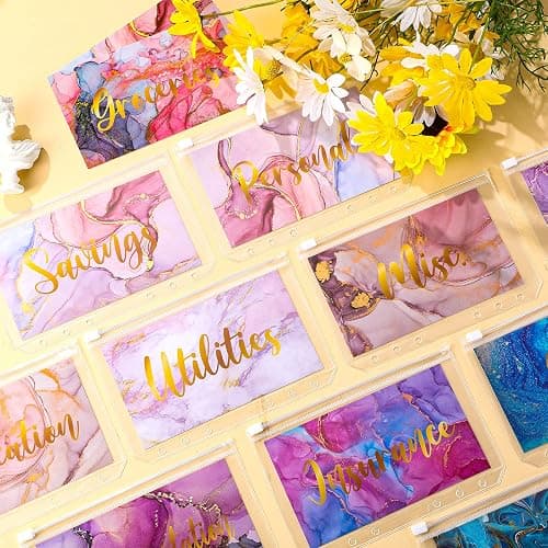 24 Pieces Budget Sheets Expense Tracker Sheets Budget Cash Envelopes A6 Pockets Binder Zipper Folders Money Organizer System (Watercolor Style) thumbnail 7