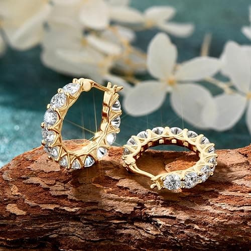 AINUOSHI Moissanite Hoop Earrings for Women, D-E Color Moissanite Simulated Diamond, 925 Sterling Silver with 18K White Gold / 14K Yellow Gold Plated, Hypoallergenic, Jewelry Box Packed, Christmas New Year Jewelry Gifts thumbnail 2