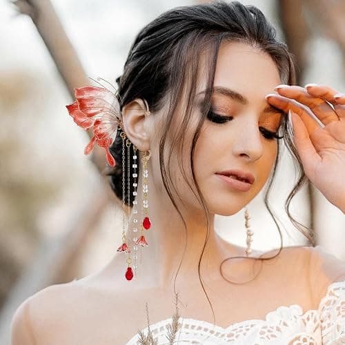 FRESHME Butterfly Elf Ear Cuffs - Fairy Ear Cuffs with Tassel Non Pierced Mermaid Ears for Women Renaissance Accessories thumbnail 2