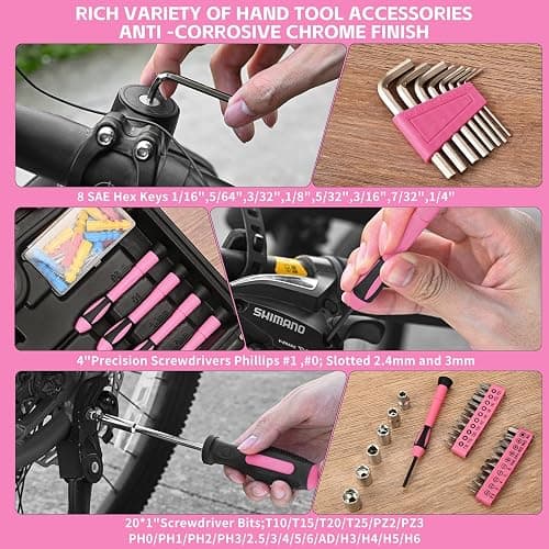 132 Piece Pink Tool Set, Womens Tool Kit for House, All Purpose Tool Kit for Home & Women, Small Home Repair Tool Set with Plastic Storage Toolbox for Garage, Office, College Dormitory, DIY Projects thumbnail 7