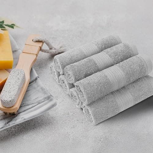 Amazon Basics Highly Absorbent Cotton Washcloths for Bathroom, Machine Washable, Fade-Resistant, 12 x 12 inches, Gray, 12-Pack thumbnail 2