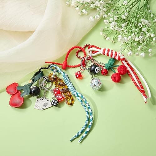 WEWAYSMILE Designer Rope Bag Charm Cherry Purse Charms for Handbags 8 Ball Keychain for Backpacks Wallets Car Key Accessories thumbnail 6