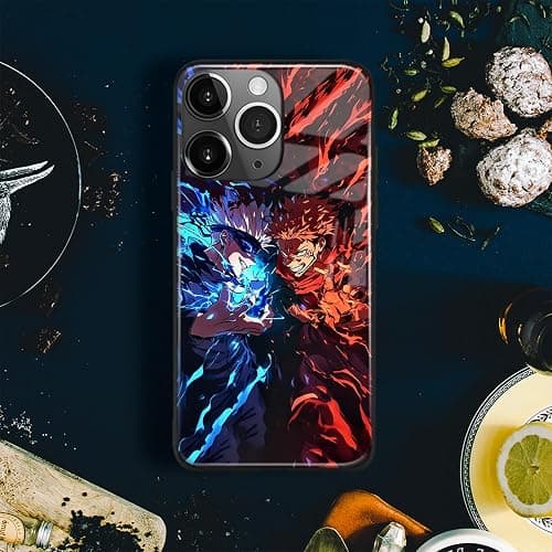 Akatxezy Satoru vs. Yuji Sukuna JJK Tempered Glass Glossy Anime Phone Case - Soft Silicone Protection Shell, Manga Character Design for iPhone 15 thumbnail 2