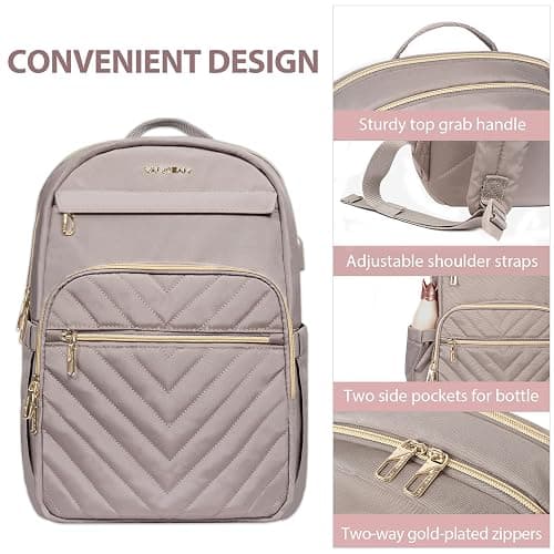 VANKEAN 15.6 Zoll Laptop Rucksack Damen, Schulrucksack wasserdicht Damen Herren Arbeitstasche mit USB Ladeanschluss für Universität Business Arbeit Reisen Camping,Rosa thumbnail 6