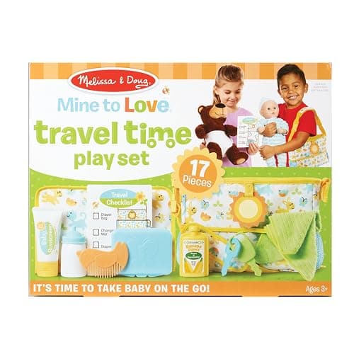Melissa & Doug Mine to Love Travel Time Play Set for Dolls with Diaper Bag, Bottle, Sunscreen, More (17 pcs) - Baby Doll Accessories, Baby Doll Sets For Kids Ages 3+ thumbnail 5