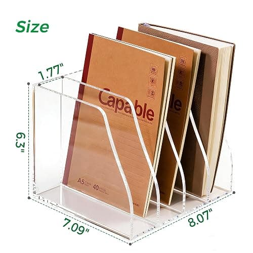 AIMOLLY Acrylic Magazine File Holder, 4 Vertical Compartments Desk Document Sorter Organizer, Clear Folder Rack Binder for Office/Home/Classroom, for Documents, Tablet, Magazines, Books & Accessories thumbnail 3