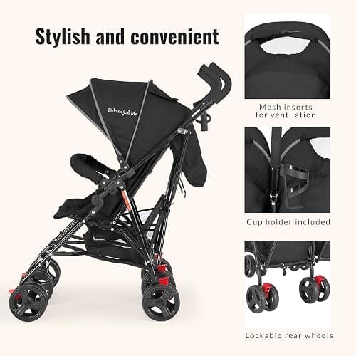 Dream On Me Volgo Side-by-Side Twin Umbrella Toddler Stroller, Black | 5 Point Safety Harness, Smooth Swivel Wheels, Lightweight, Adjustable Double Canopy, Storage Basket, 40 Lb Limit Each Seat thumbnail 5