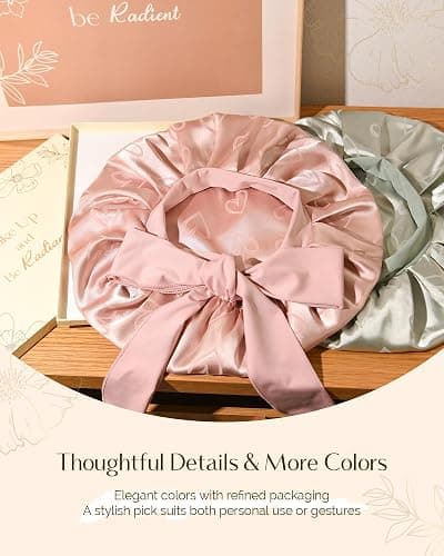 YANIBEST Adjustable Satin Bonnet for Sleeping, Double Layer Silk Bonnet with Tie Band for Women, Sleep Cap Curly Natural Hair, Pink thumbnail 6