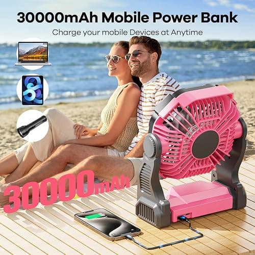 30000mAh Solar Fan with LED Lantern, 10W Solar Panel Rechargeable Battery Powered Camping Fan for Outside, 9 Inch Portable Battery Operated Hurricane Supplies for Picnic, Barbecue, Fishing, Travel thumbnail 6
