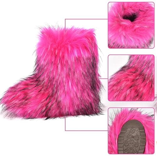 qenqenr Fashion Fur Boots,Flat Heel Comfy Plush Warm Snow Booties,2025 Winter Outdoors Furry Boots,Mid-Calf Faux fur Boot for Women. thumbnail 6