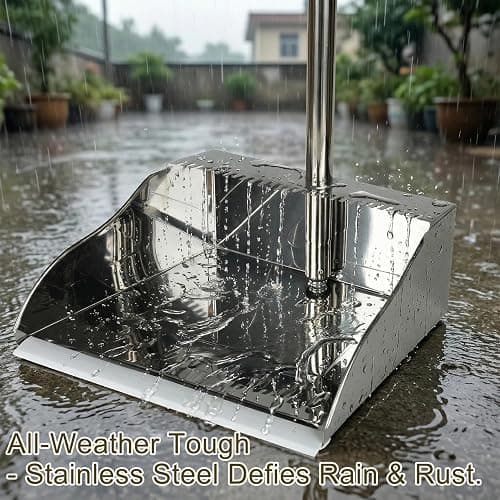 Metal Dustpan with Broom Set, Long Handle Stainless Steel Dustpan,Heavy Duty Standing Dust Pan with Teeth, Indoor Outdoor Up for Home Kitchen Lobby Room Office thumbnail 6