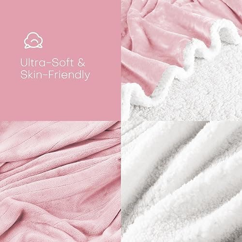 Electric Heated Blanket Full Size 72"x84" - Flannel & Sherpa Fabric Dual-Sided, 6 Heat Settings & 1-10 Hours Auto Off, Soft & Cozy Warming Throw for Home, Office, or Bed, Machine Washable, Light Pink thumbnail 3