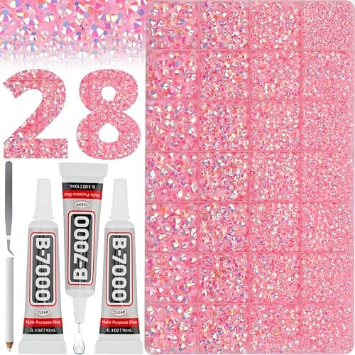 36000Pcs Pink Rhinestones for Bedazzling, Gems Diamond Crystal Bedazzler Kit, Light Baby Pink ab Resin Flatback Rhine Stone Jewels Bedazzle Bling for Crafting Clothing Tumblers Shirts B7000 Glue 2-6MM - Image 1