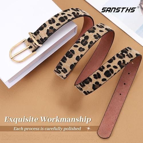 SANSTHS Women Faux Leather Chic Belts for Jeans Pants Fashion Ladies Belt Solid Color with Gold Curved Pin Buckle thumbnail 5