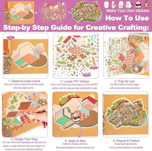 3D Sticker Scene Book,Miniature Craft Kit with 9 Sticker Sheets & 6 Cozy Room Cards for Kids and Adults DIY thumbnail 7