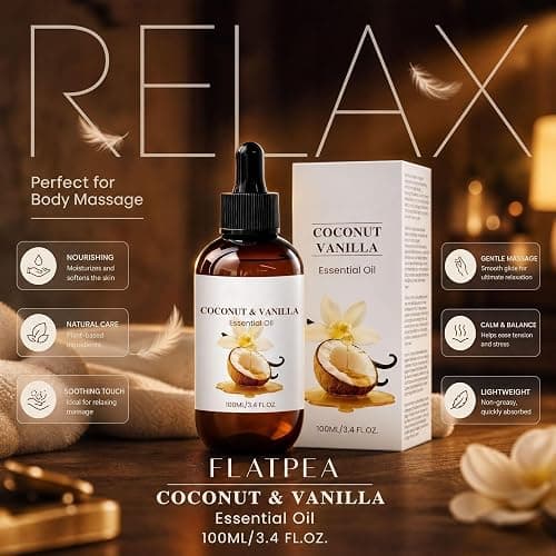 CLY AMS Coconut & Vanilla Essential Oil, Multi-Purpose Massage & Body Oil, Deep Moisturizing for Skin & Relaxing,Non-greasy Glow Moisturizer for Dry Skin 3.4oz/100ml thumbnail 5