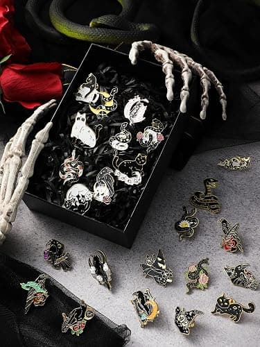 25 Pieces Black Gold Pins Set Backpack Brooches Gothic Pins Crow Snake Cat Button Badges Cool Horror Brooches Cute Aesthetic Badges for Clothing Bags Lapel Jackets DIY Decoration thumbnail 2