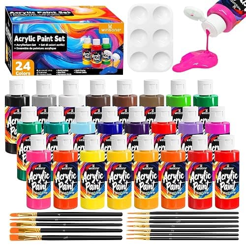 WINSONS Acrylic Paint Set 24 Colours, 59ml/Bottle Non-Toxic for Drawing | Vibrant Colours, Permanent on Canvas, Fabric, Wood, Rocks, Clay, Ceramic, Glass, Paper - Image 1