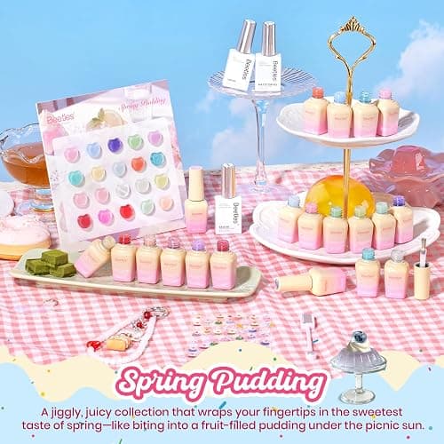 Beetles Jelly Gel Nail Polish Set - Spring Pudding 20 Colors Pastel Gel Polish Kit Jelly Pink Purple Red Blue Green Glitter Silver Cat Eye Base Glossy Matte Top Coat Home Salon Summer Gifts for Women thumbnail 2