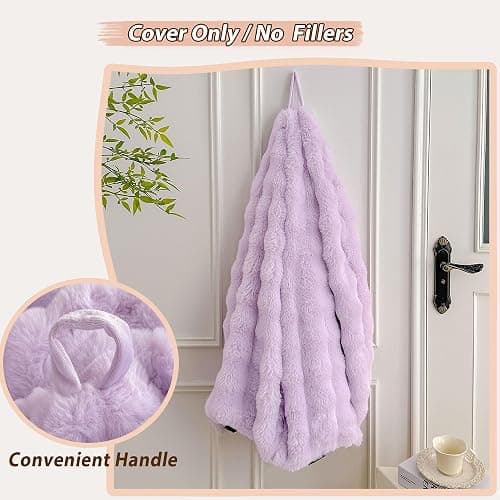LIFEREVO Fluffy Faux Rabbit Fur Bean Bag Cover (No Filler), Big Fuzzy Stuffed Animal Storage Bubble Waffle Bean Bag Chair for Plush Toys, Comfy Shaggy Furry Beanbag Cover Kids Girls Adults, Lavender thumbnail 4