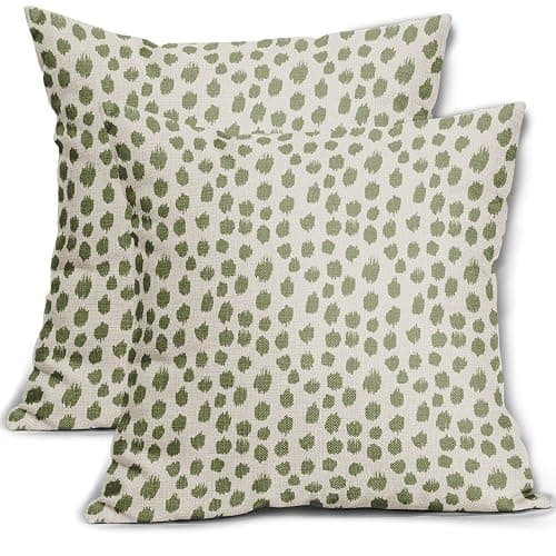 Sage Green Cream Pillow Covers 20x20 Set of 2 Boho Design Polka Dot Throw Pillows Modern Brush Strokes Print Decorative Outdoor Pillowcase Square Cushion Cover Linen Pillow Case for Sofa Couch Bed - Image 1