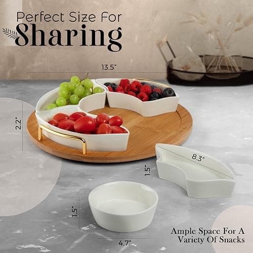 Chip and Dip Serving Set, 13.5" Serving Platters and Trays, Appetizer Serving Tray, Divided Serving Tray, Party Serving Relish Trays and Platters, Lazy Susan Taco Bar, Lazy Susan Serving Platter thumbnail 5