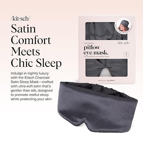 Kitsch Satin Sleep Mask - Eye Masks for Sleep, Softer Than Silk Satin Sleeping Mask Blindfold and Sleep Masks for Women and Men, Eye Care Travel Essentials - Charcoal Black thumbnail 2