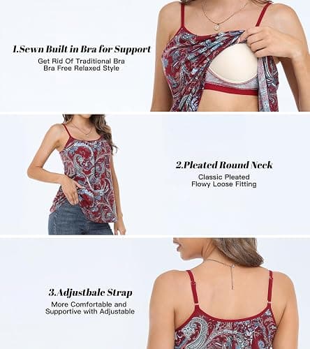 Camisoles for Women with Built in Bra Adjustable Strap Tank Tops Cami Sleeveless Summer Tops for Workout Sleeping Traveling thumbnail 3