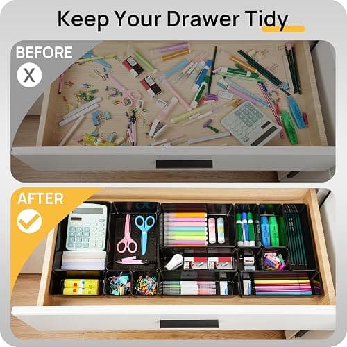 Vtopmart 25 PCS Office Desk Drawer Organizers Set, 4-Size Versatile Plastic Drawer Organizer Trays, Storage Bins for Desk Accessories Office Organizers and Storage, Bathroom, Makeup, Vanity, Black - Black thumbnail 2