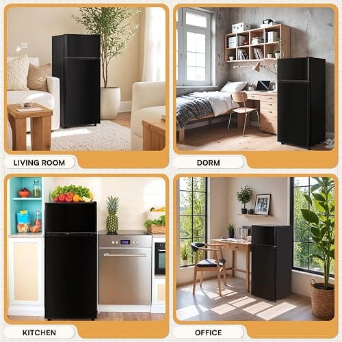 Manastin 4.5 Cu.Ft Mini Fridge with Freezer, Small Refrigerator with 2 Doors for Kitchen, Dorm, Office and Bedroom, Mini Fridge with Adjustable Shelves (Black) thumbnail 7