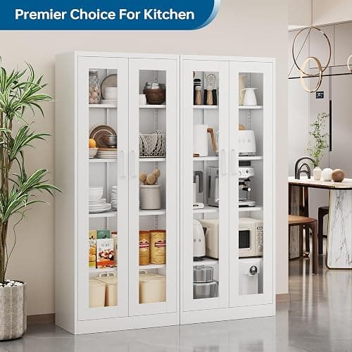 PEUKC Display Storage Cabinet with Glass Door, 67 Inches Metal Curio Cabinet with 4 Adjustable Shelves, HD&Tempered Glass Display Case for Home, Office, Clinic, Pantry, Assemble Required (White) thumbnail 9