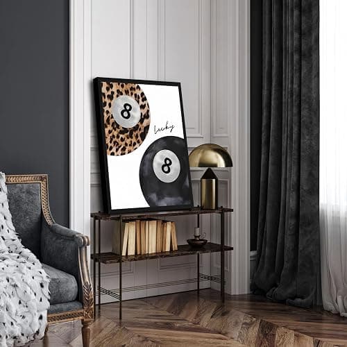 Framed Trendy Leopard Wall Art Set of 3, Funky Preppy Cheetah Wall Decor Paintings, Fashion Lucky 8 Posters Prints Pictures for Living Room Bedroom Dorm 12x16 Inch Black Wood Frame thumbnail 6
