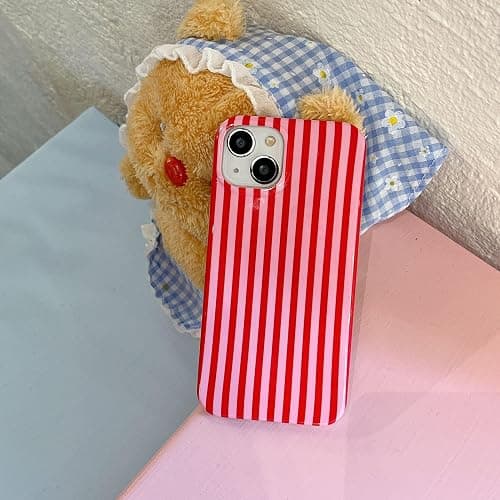 Reoomukk Cute Striped Phone Case Compatible with iPhone 16 Pro Max 6.9",Aesthetic Trendy Retro Stripe Pattern Chic Pretty Stylish Protective Girls Women Cover for iPhone 16promax-Red Pink thumbnail 2