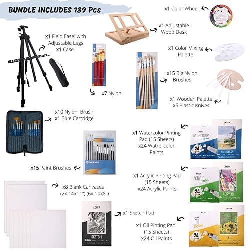 J MARK Premium Large Painting Kit – All in Deluxe Acrylic, Watercolor and Oil Painting Set thumbnail 3
