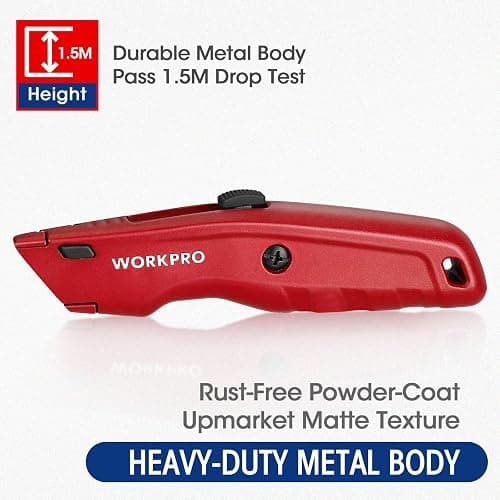 WORKPRO Premium Utility Knife, Retractable All Metal Heavy Duty Box Cutter, Quick Change Blade Razor Knife, with 10 Extra Blades thumbnail 3