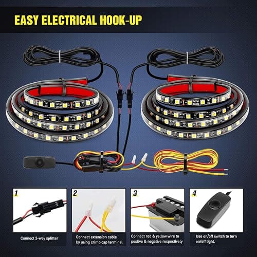 Nilight - TR-05 2PCS 60 Inch 180 LEDs Bed Strip Kit with Waterproof on/Off Switch Blade Fuse 2-Way Splitter Extension Cable for Cargo, Pickup Truck, SUV, RV, Boat , 2 Years Warranty thumbnail 6