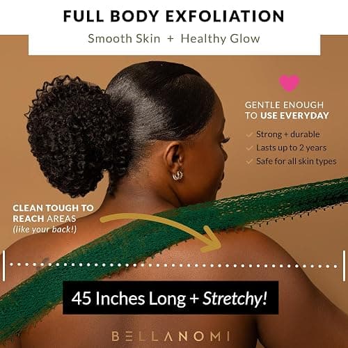 Bellanomi African Exfoliating Net Sponge, Authentic, Ethically sourced from Nigeria, 45 inches Long, Back Scrubber for Daily use (Emerald Green) thumbnail 6