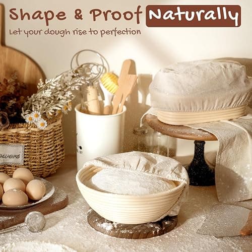 Astercook Sourdough Starter Kit with Round & Oval Banneton Bread Proofing Basket, Starter Jar, Dough Whisk, Scrapers, Stencils, Complete Sourdough Bread Baking Supplies, Fathers Day Gift for Men thumbnail 2