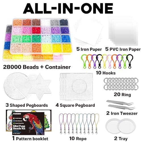 FUNZBO 28000 2.6mm Mini Size Fuse Beads Set - 48 Colors, Toys and Crafts, Arts and Crafts, Kids Room Decorations, Gifts for Girls, Boys, Kids and Teens (Non Standard Size) thumbnail 2